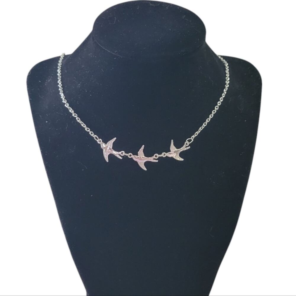 Silver Tone Sparrow Bird Charm Necklace